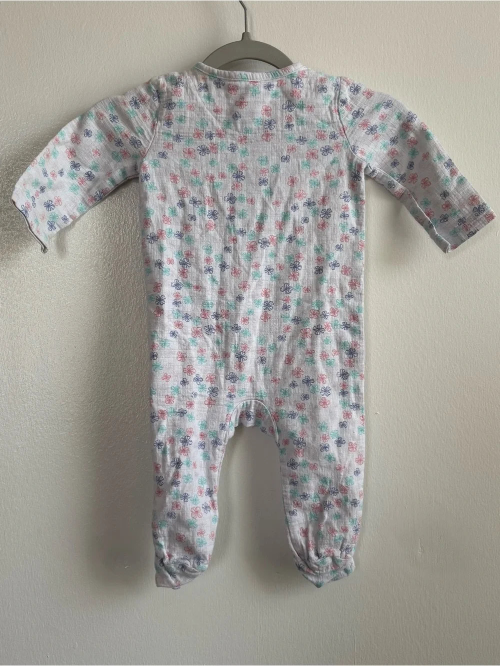 Aden & Anais White Floral Knit Footed Sleeper One-Piece Long Sleeve Zip 3-6M